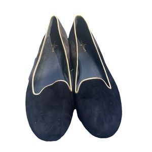 Cole Haan Black Suede Gold Trim Loafers sz 10.5